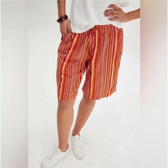 Free People Saylor Poplin Stripe Bermuda Shorts Mango Combo NWT Size S - Picture 2 of 5